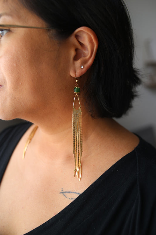 Gemstone Tassel Earrings - Green Jade / Opportunity