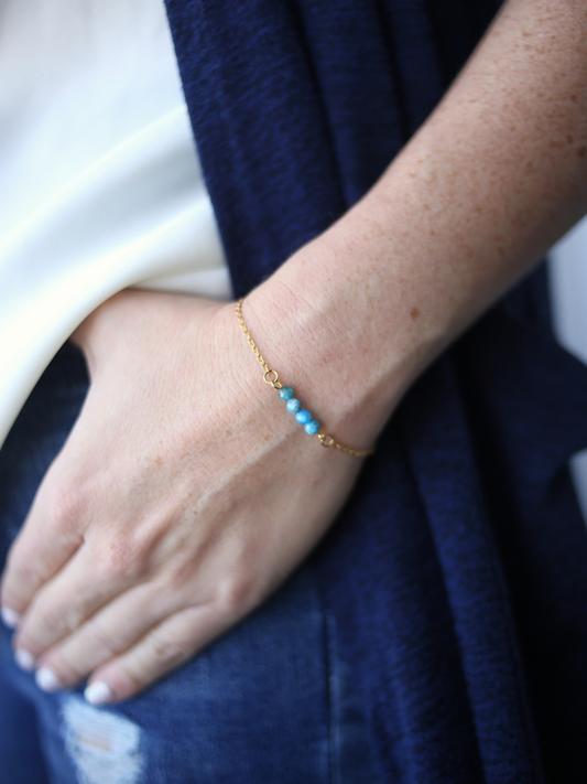 Dainty Gemstone Bracelet - Blue Apatite / Manifestation