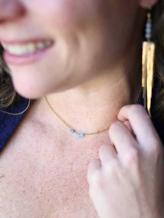 Dainty Affirmation Necklace - Aquamarine / Communication