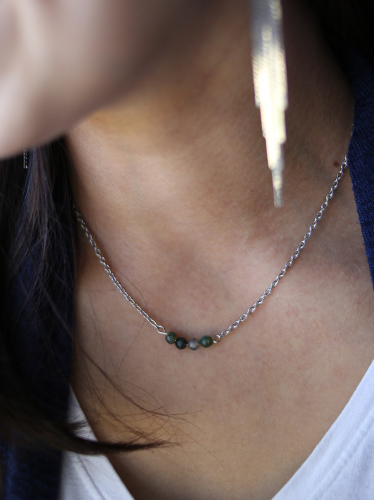 Dainty Affirmation Necklace - Moss Agate / Serenity