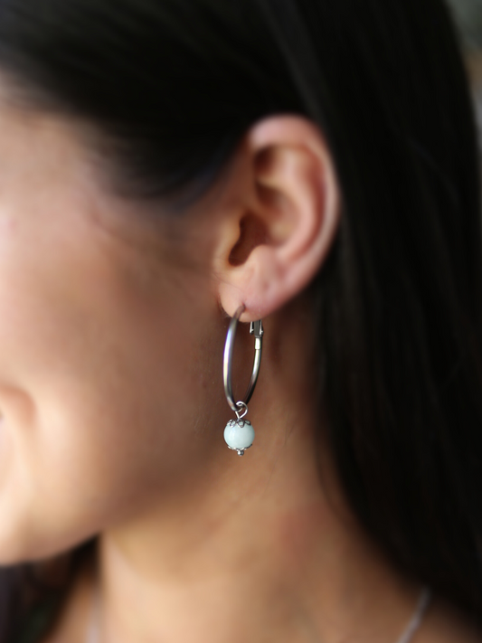 Gemstone Affirmation Hoop Earrings - Amazonite / Confidence