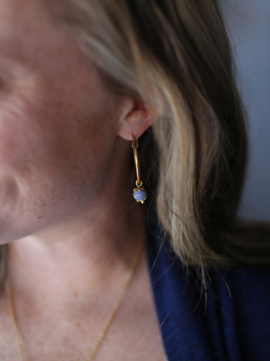 Gemstone Affirmation Hoop Earrings - Sodalite / Creativity