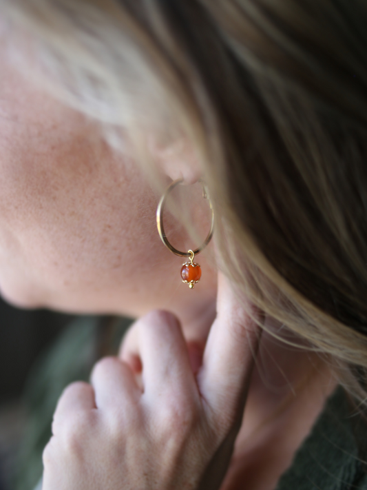 Gemstone Affirmation Hoop Earrings - Carnelian / Courage