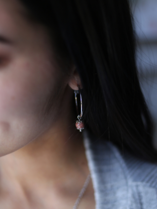 Gemstone Affirmation Hoop Earrings - Rhodonite / Gratitude