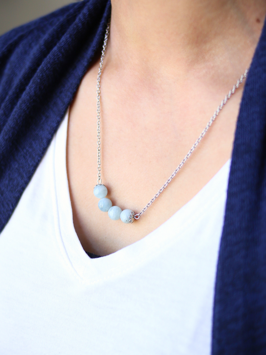 Gemstone Affirmation Necklace - Aquamarine / Communication