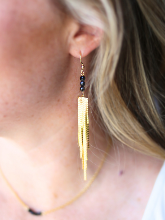 3 Stone Waterfall Earrings - Black Onyx / Perspective