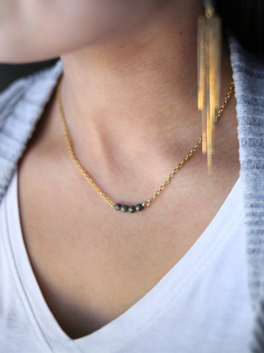 Dainty Affirmation Necklace - Pyrite / Abundance