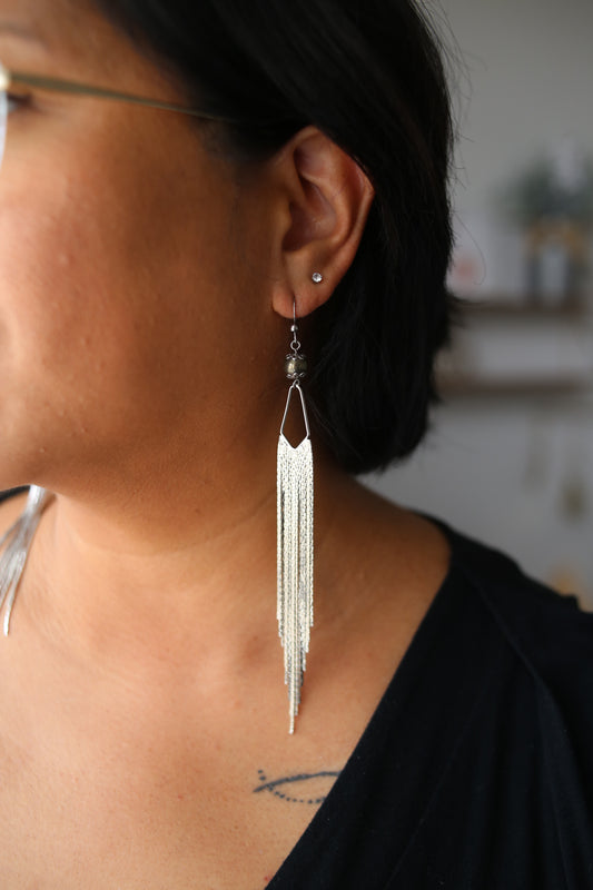 Gemstone Tassel Earrings - Pyrite / Abundance