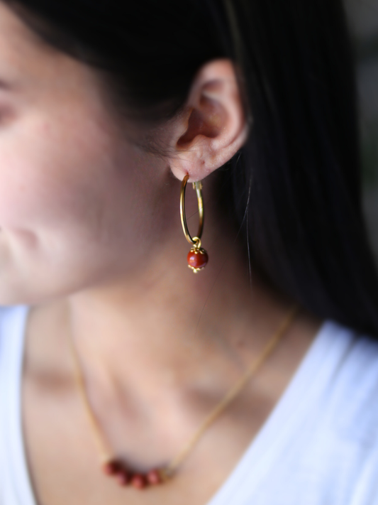 Gemstone Affirmation Hoop Earrings - Red Jasper / Comfort