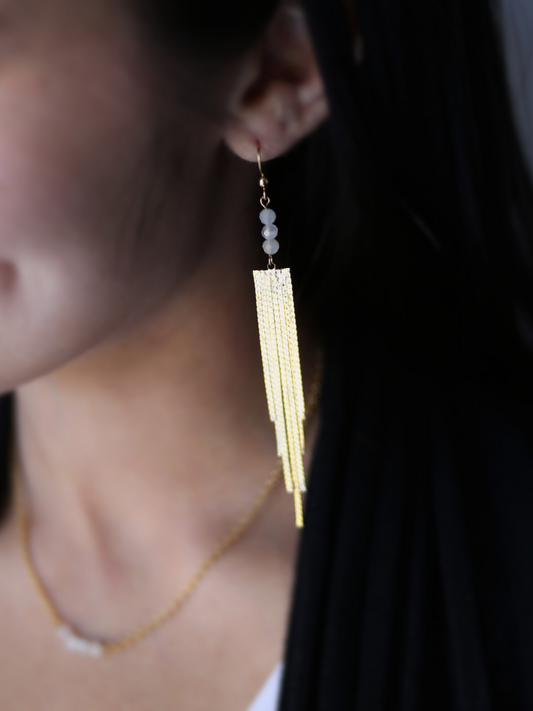 3 Stone Waterfall Earrings - Moonstone / Femininity