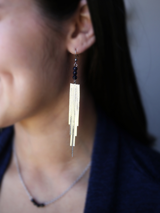 3 Stone Waterfall Earrings - Blue Goldstone / Motivation