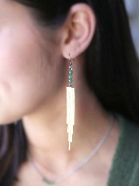 3 Stone Waterfall Earrings - Green Aventurine / Focus