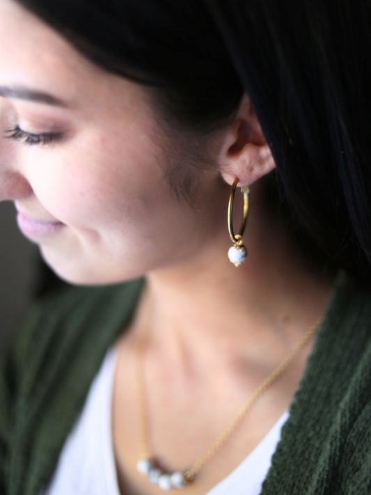 Gemstone Affirmation Hoop Earrings - Howlite / Tranquility